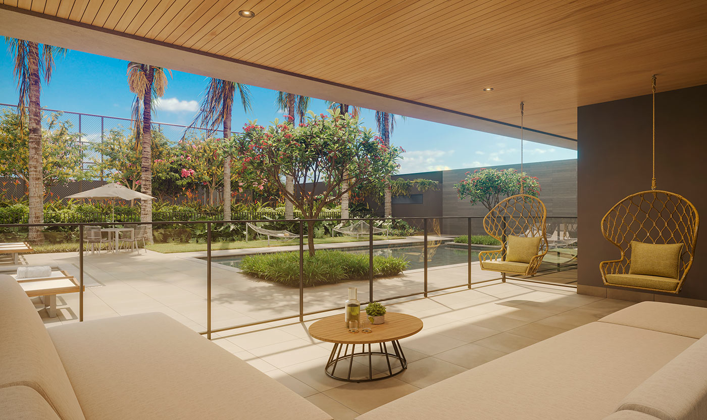 Perspectiva ilustrada do lounge externo