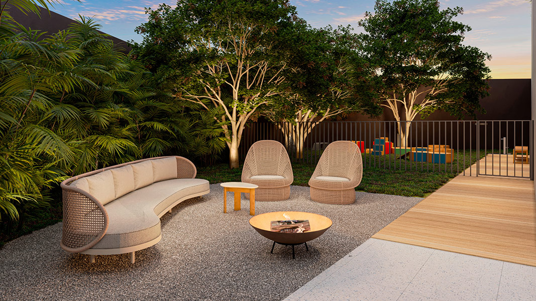 Perspectiva ilustrada do lounge e pet play